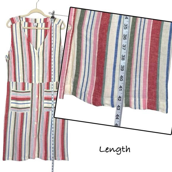 Old Navy Gauzy Shift Dress Full Button Sleeveless Linen XL Beachy Coastal Stripe - Picture 11 of 13